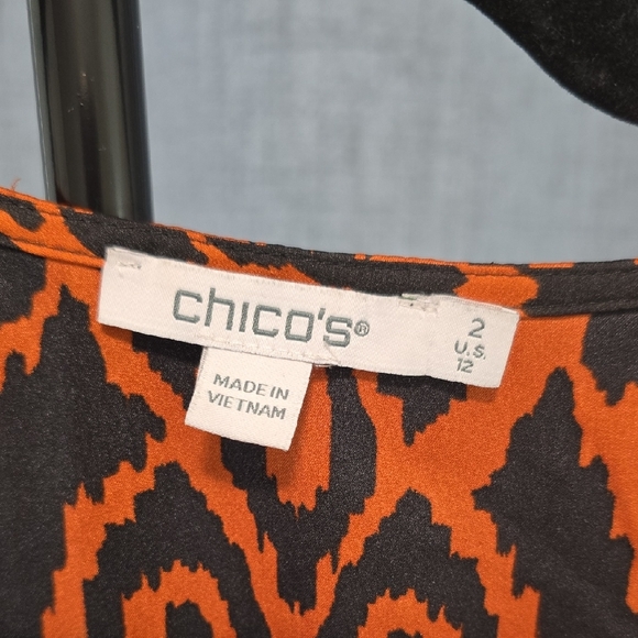 Chico's Rust and Black Abstract Bubble Elastic Waist Blouse With Drop Sleeves 12 - Picture 2 of 9